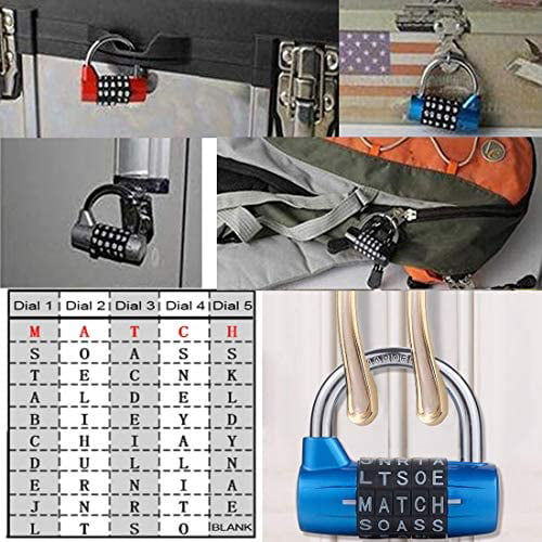 5 Dial Blue Gym Locker Lock,5 Letter Word Lock,5 Digit Combination Lock,Safety Padlock for School Gym Locker,Sports Locker,Fence,Toolbox,Case,Hasp Storage Combination Padlock