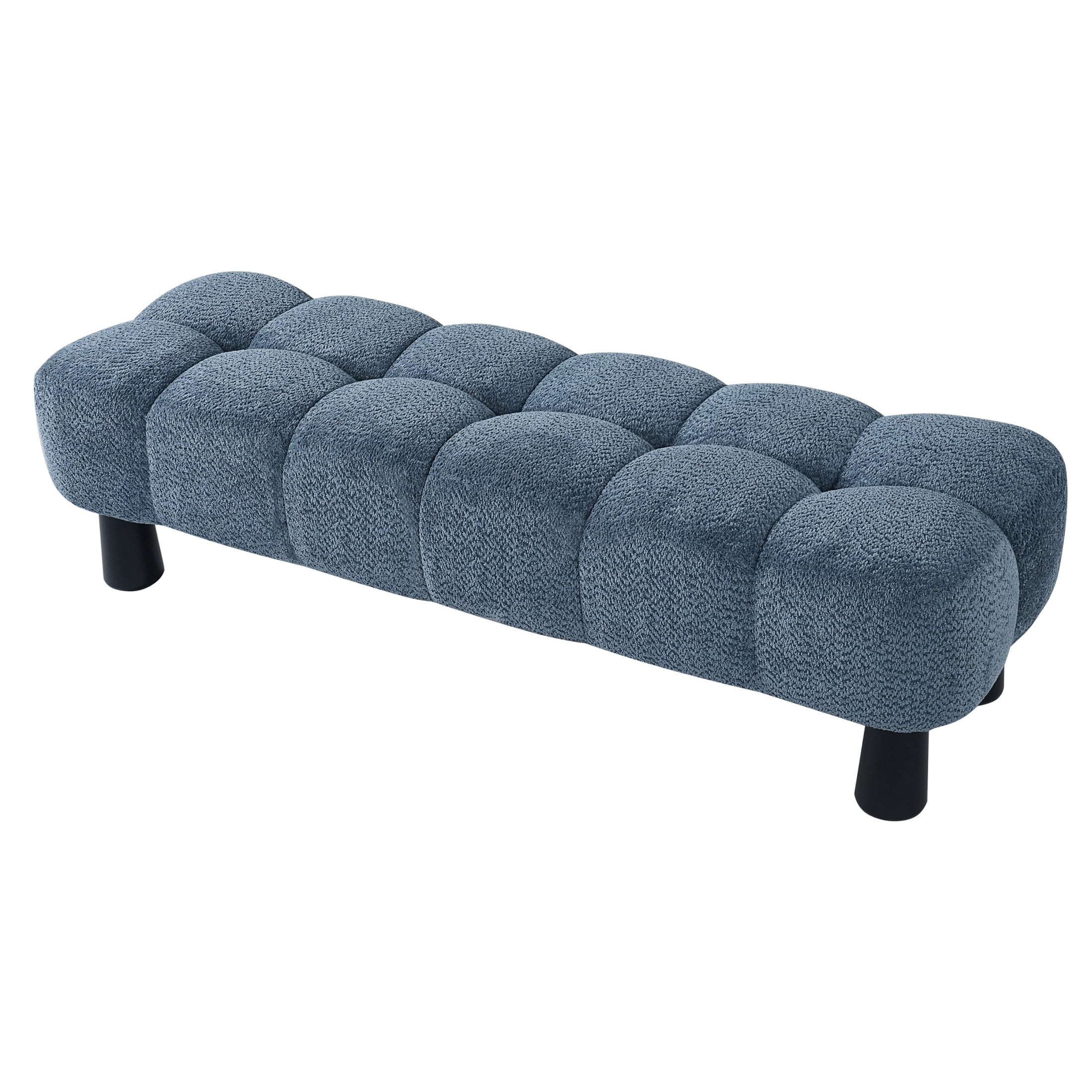 Christopher Knight Home 62.6" Modern Boucle Upholstered Ottoman Bench, Solid Wood Frame, Blue