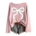 thumbnail image 4 of Bow Sweater Round Neck Comfort Long Sleeve Shirts Pullover Knitted Jumper Tops Crewneck Sweatshirts Women Womens Clothing, 4 of 4