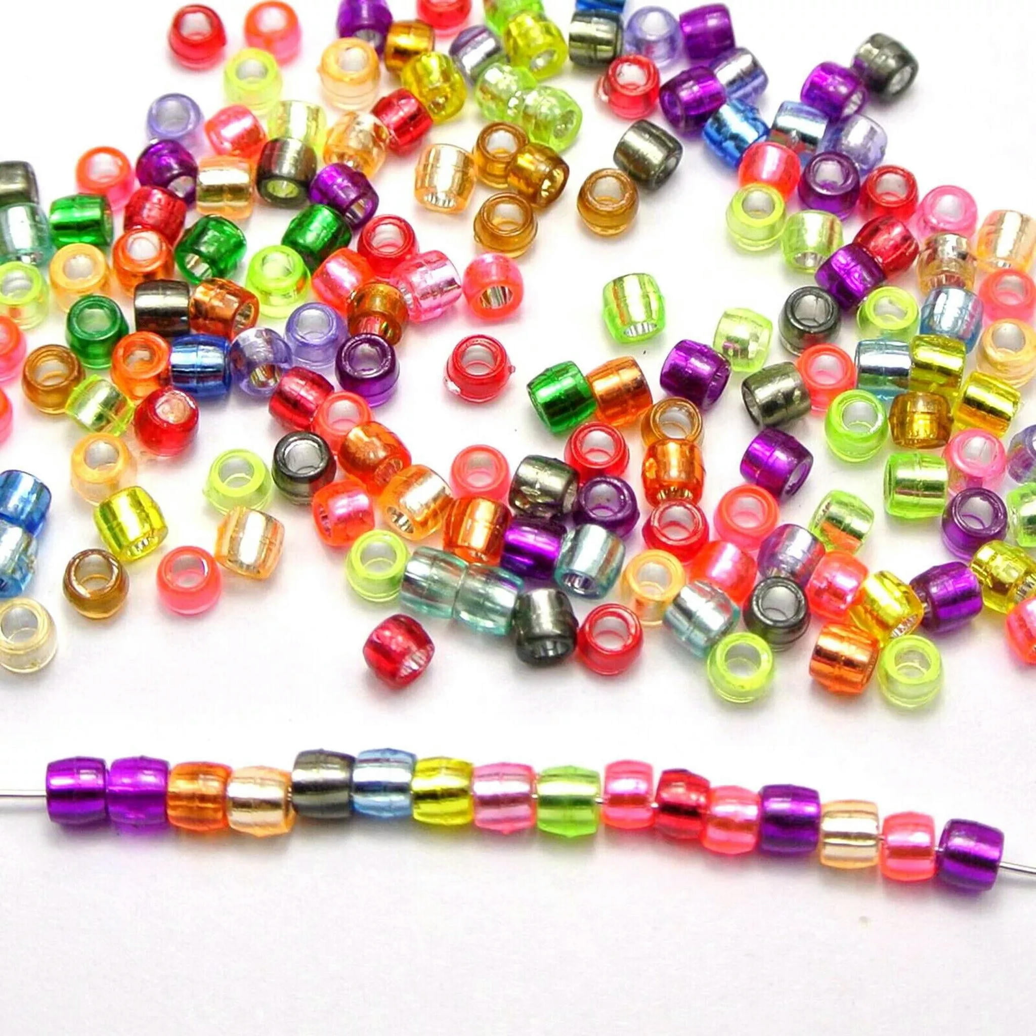 EOEMY 5000 Mixed Color Silver Foil Acrylic Barrel Mini Pony Bead 4X3mm Kids Craft Kand