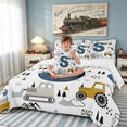 thumbnail image 4 of meiyoeat Construction Letter S Full Size Bedding Sets for Boys, Cute Cartoon Truck Full Size Bed in a Bag for Bedroom, Blue, Reversible, 7pcs, 4 of 6