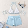 thumbnail image 6 of RYDCOT Women's Gingham Bikini Shorts Set, Halter Boyshort Bikini Two Piece Bathing Suit Shorts Swimsuits for Vacation Light Blue, 6 of 7