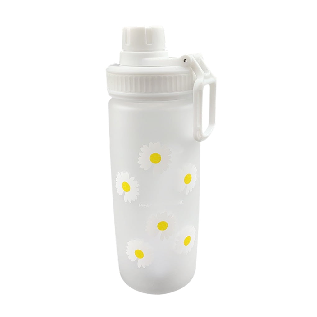 Water Bottle 600ml Flower Frosted Water Cup Plastic Portable Drinking Bottle with Straw, 6 Flowers