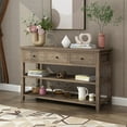 thumbnail image 2 of 47" Console Table with 3 Drawers and 2 Open Shelves, Modern Sofa Table with Wood Frame and Legs, Entryway Table for Living Room Kitchen, Wash Gray, 2 of 7