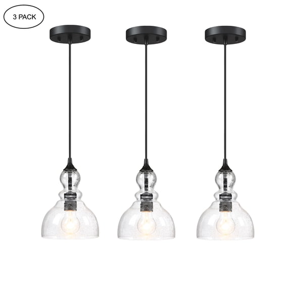 Faymart Lighting 3-Pack Teardrop Pendant Lighting Ceiling Mount Kitchen Light Fixtures with Seeded Glass Shade
