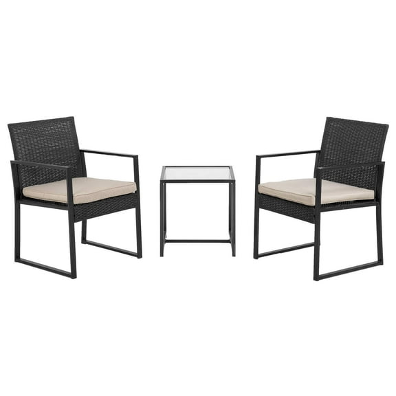 PayLessHere 3 Pieces Patio Set Outdoor Patio Furniture Sets Wicker Bistro Sets,Black