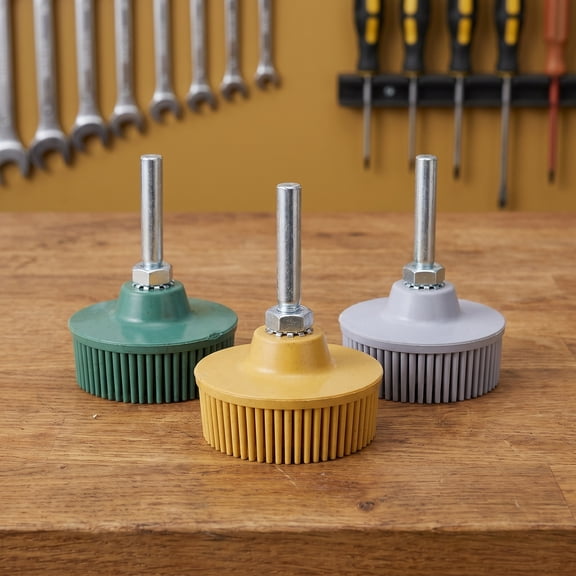 NUOLUX 3Pcs Polishing Buffing Wheel Set with Tapered Bristle Discs for Drill Rust and Adhesive Removal