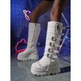 thumbnail image 6 of SACFOF Women's Knee High Wedge Platform Boots Round Toe Punk Goth Knee High Motorcycle Combat Boot Metal Buckle Chunky Heel Boots, 6 of 6