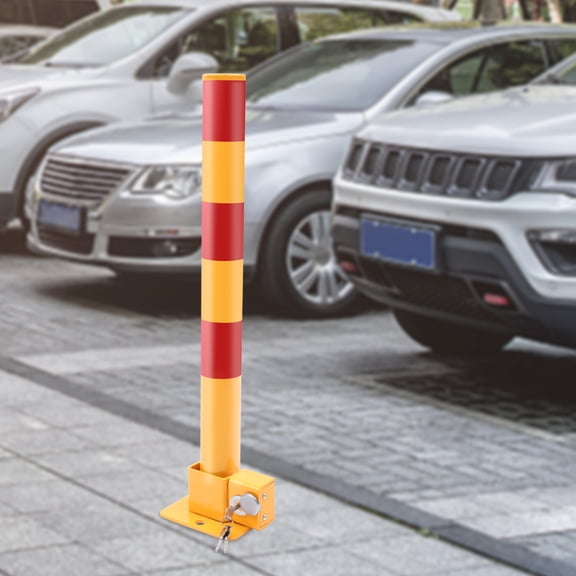 Reflective Parking Post, Automatic Locking Safety Bollard for Vehicle Protection, Durable Q195 Iron Construction