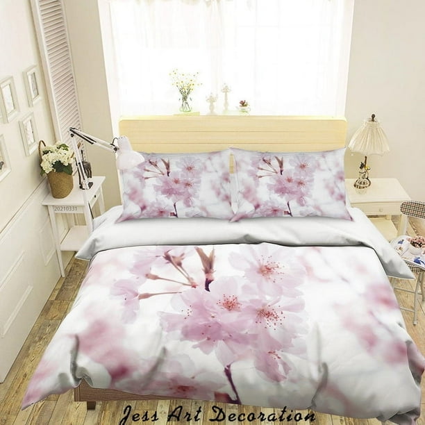 3D Rosa Flor de Cerezo Rama Funda de edredón Juego de cama Funda nórdica