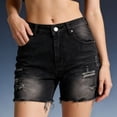 thumbnail image 2 of Clossjun Jean Shorts Women Trendy High Waisted Stretchy Ripped Denim Summer Frayed Raw Hem Mom Long Shorts Cutoff Jorts, 2 of 4