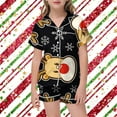 thumbnail image 2 of Kids Christmas Pajamas Girls Satin Silk Button Down Xmas Graphic Pjs Suits Girls Short Sleeve Lapel T Shirt Short Pants 2 Piece Matching Set Casual Nightwear for Girls Black, 8-9 Years, 2 of 4