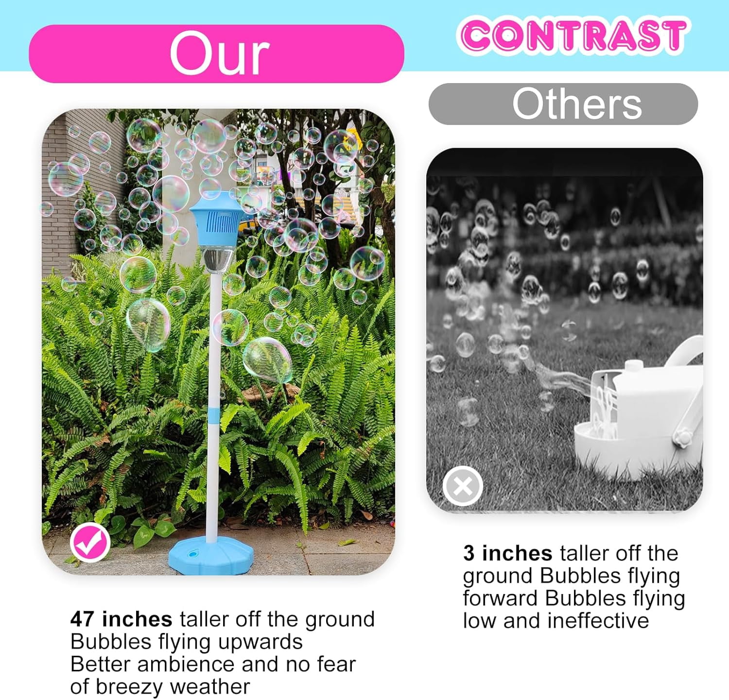 Splashy Surprises Bubble Maker, Automatic Standing Bubble Maker ,47-Inch Vertica,Bubble Stream, Stable Base, Three Adjustable Heights , Accompanied By Music,Ideal For Outdoor Play