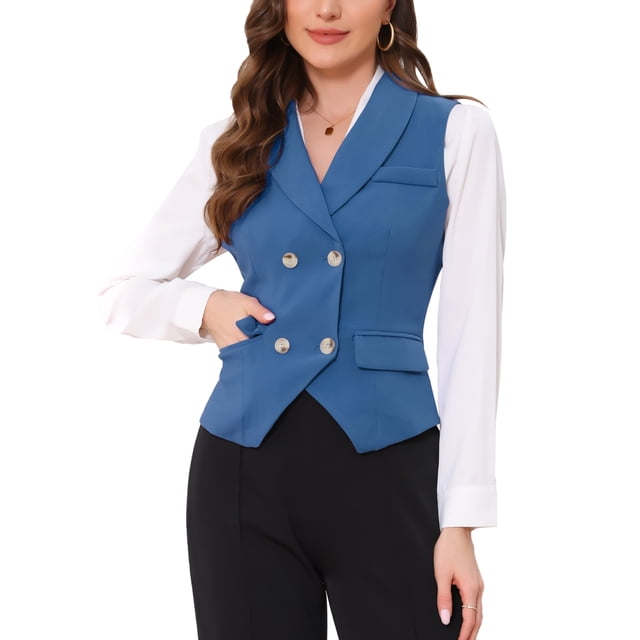 CHALECO DE TRAJE PARA MUJER INSPIRADOR CHIC Doble Botón Vestido Empresarial Chaleco Elegante M Azul Gris
