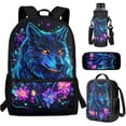 thumbnail image 7 of Jeiento Wolf Backpack for Boys with Lunch Box Pencil Case Water Bottle Book Bag for Kids 8-12 Middle Elementary School Bag Purple Flower Shoulder Bag, 7 of 7