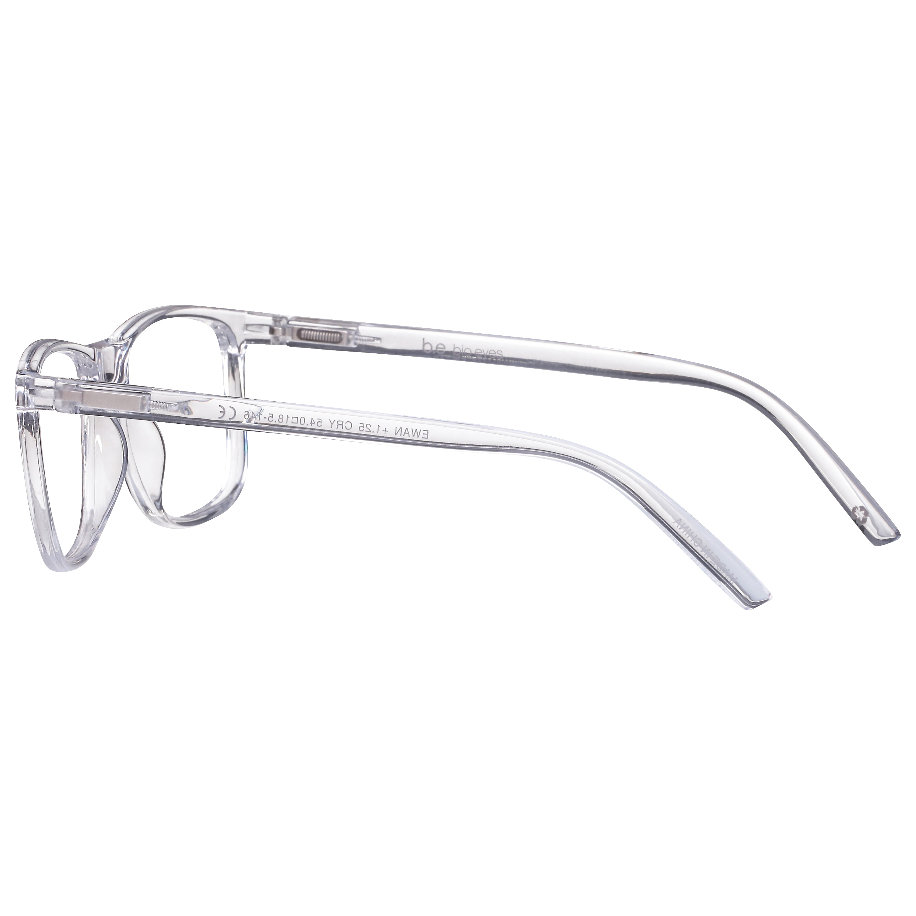 B.E Bio Eyes Mens Rectangular Reading Glasses Made from Recycled Plastic Ewan +2.00 in Crystal