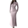thumbnail image 2 of Wancir Women's Mock Neck Satin Dress Elegant Long Sleeve Elastic High Waist Formal Wedding Cocktail Party Maxi Dresses, 2 of 6