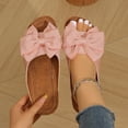 thumbnail image 2 of Womens Pink Bow Sandals Comfortable Low Wedge Heels, Open Toe Slip on Dressy Casual Slide Sandals with Flock Non-Slip Outsole,Size 9, 2 of 9