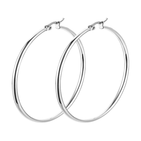 SUSHANG Two Pairs of Hoop Earrings Stunning Stainless Steel Hoop Earrings Two Pair Set in Silver and Gold 50Mm Diameter.