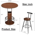 thumbnail image 3 of New 31.5" Round Bar Table & 2 Stools Set, Walnut Wooden/Metal with Footrest, 3 of 7