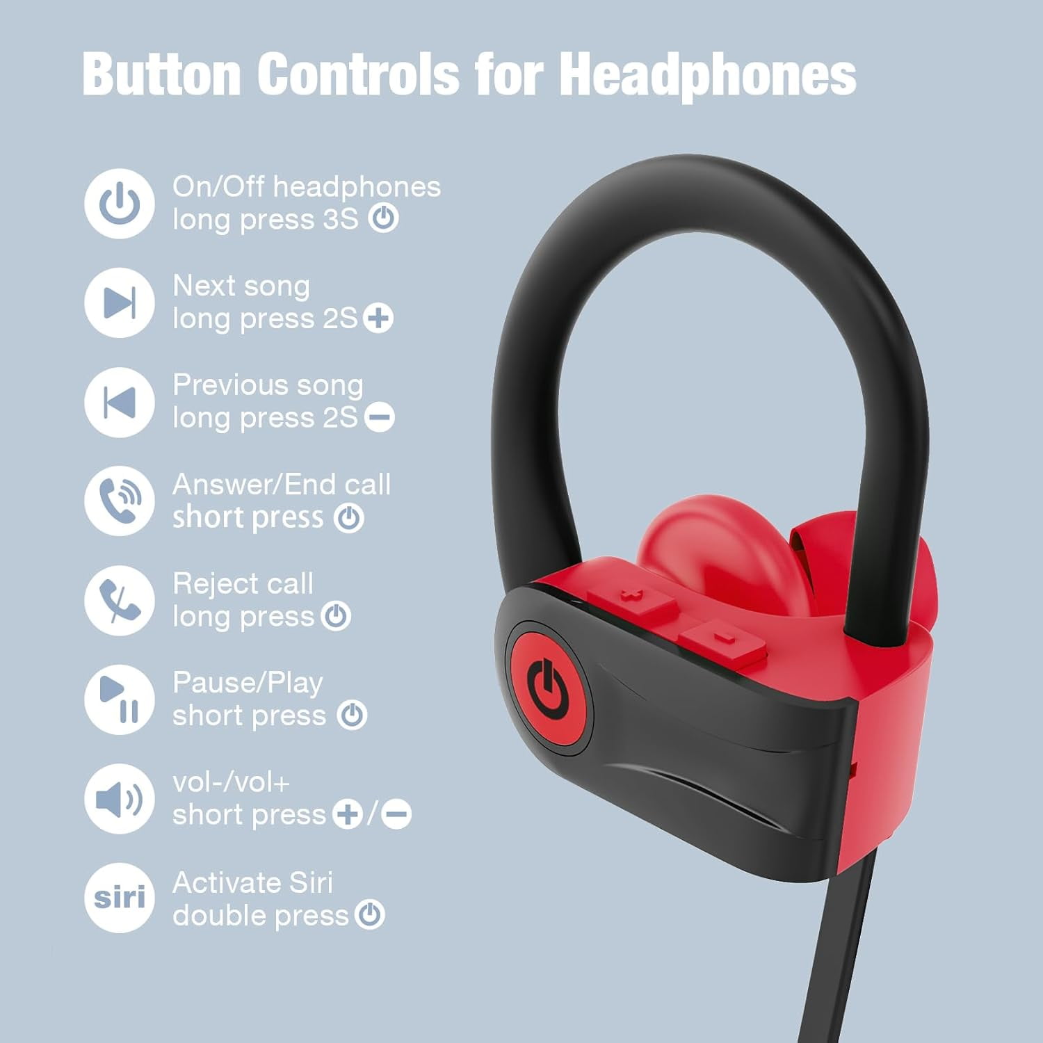 Bluetooth Headphones, Wireless Headphones with 16 Hours Playtime Bluetooth 5.3 Wireless Earbuds HD Deep Bass Stereo Sound Isolation IPX7 Waterproof Earphones for Workout Running Sports