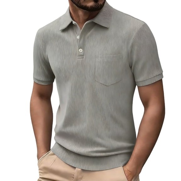 Golf Shirts for Men with Pocket Short Sleeve Corduroy-Tshirts Shirt Mens Casual Solid Color Pullover Slim Button Collared Business Work Tees Tops