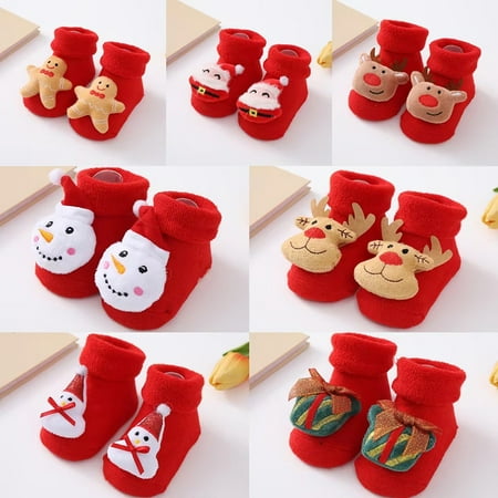 

7 Pairs Baby Anti Slip Christmas Socks Slipper Socks with Grippers Newborn Boys Girls Warm Cute Non-skid Toddler Socks