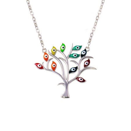 Silver Evil Eye Tree of LIfe Necklace - 925 Sterling Silver - Tree of Life Jewelry - SIlver Necklace Included