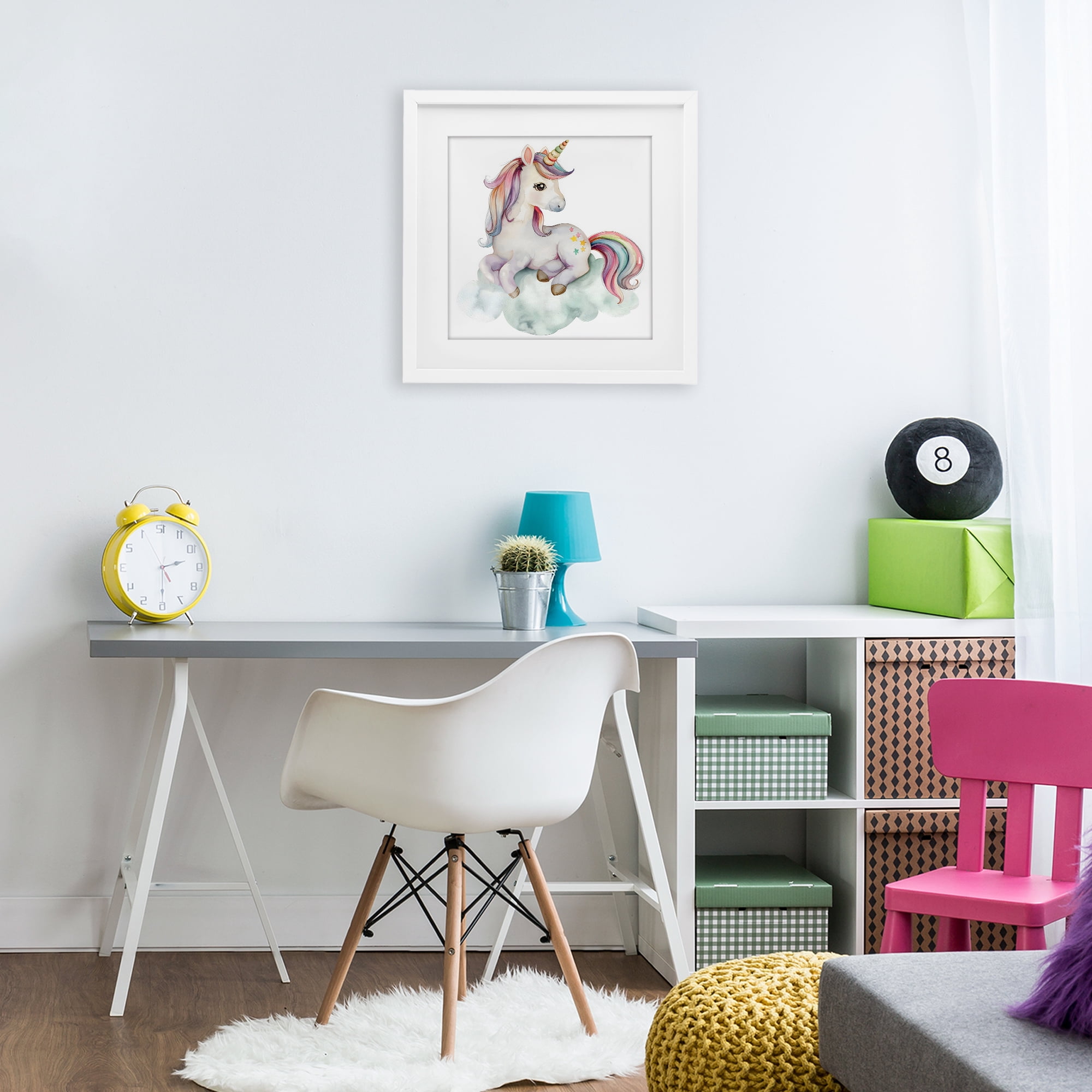Stupell Industries Rainbow Unicorn on Cloud White Framed Print Under Glass, design by Creative Studio