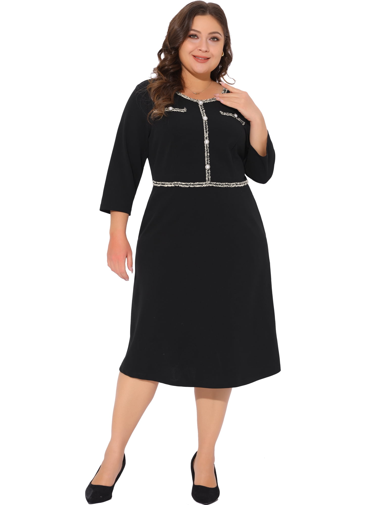 DARING DIVA Women's Plus Size Crew Neck 3/4 Sleeve Vintage Cocktail Dress 4X Black