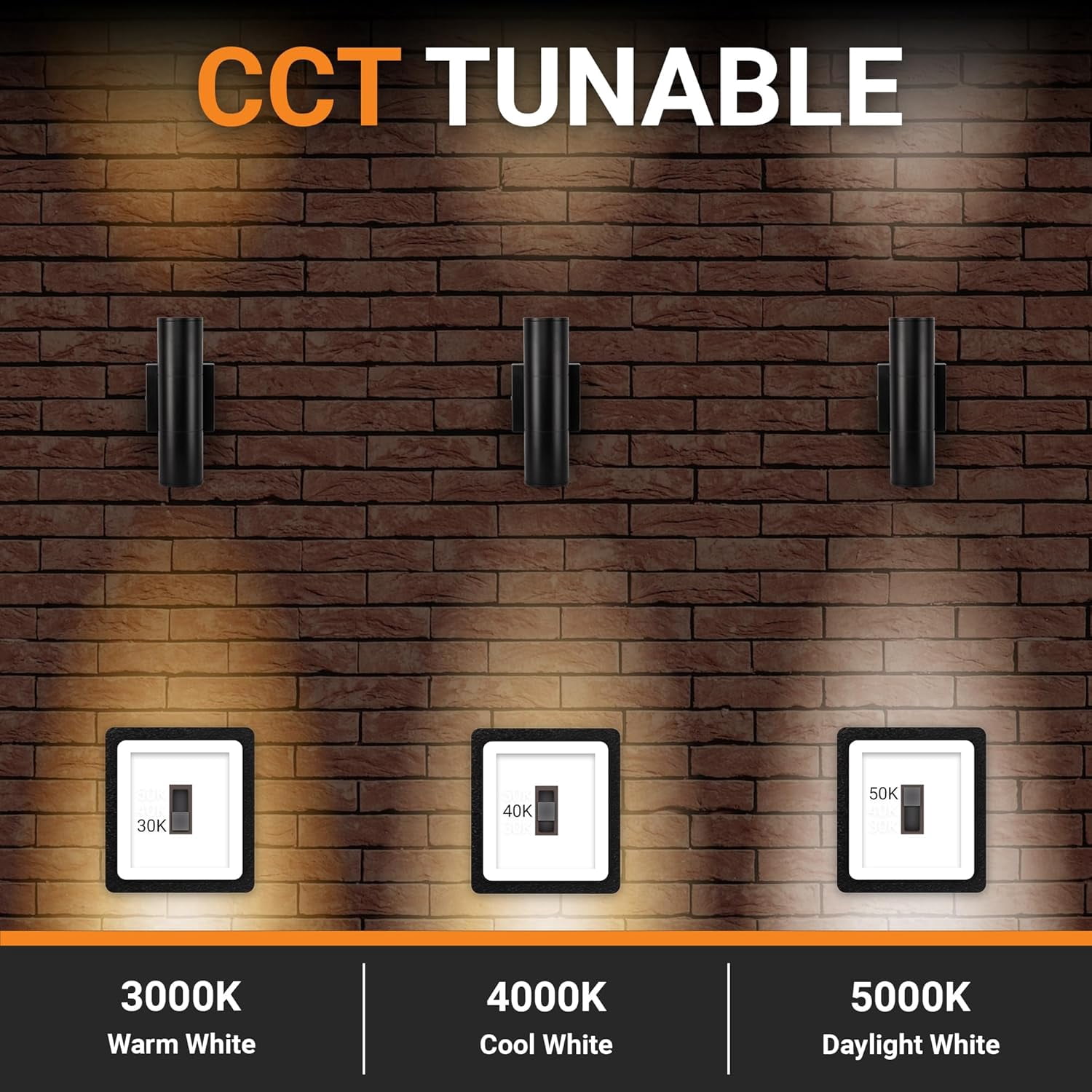 20W Integrated LED Up and Down Cylinder Outdoor Wall Sconce - 1600 Lumens - 3000K, 4000K, 5000K CCT-Tunable – Modern Exterior Wall Light for Garage and Entryway - 100-277VAC - Textured Black – 1-Pack
