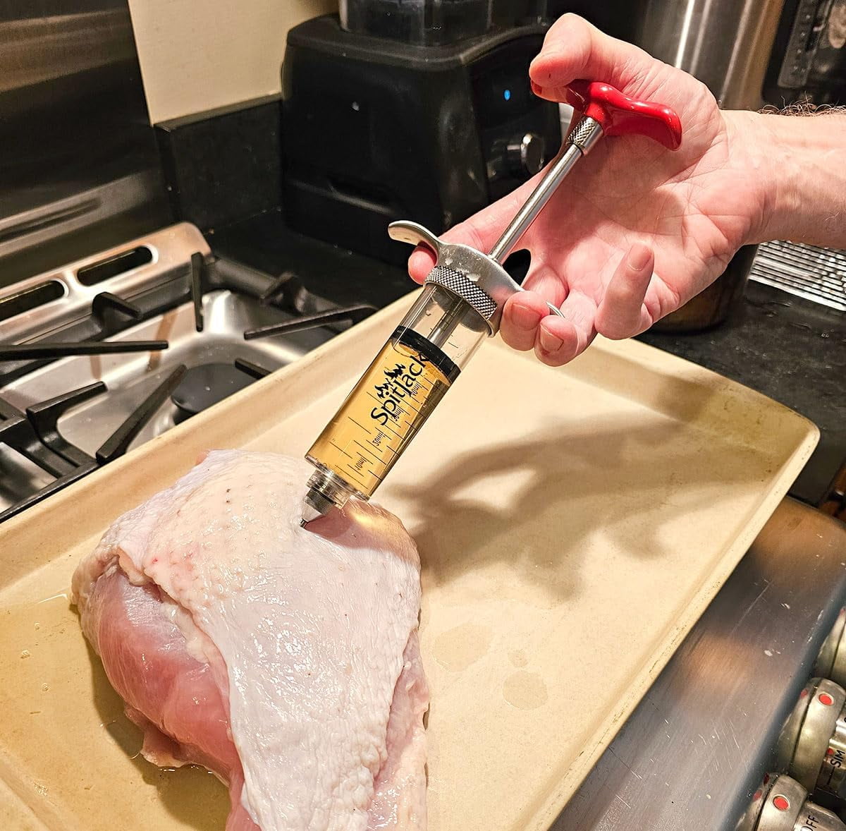 SPITJACK SHOT XL Meat Injector Syringe for BBQ | Turkey, Brisket Marinade Kit with 4 Stainless Steel Needles (70ml) | BBQ Accessories & Cooking Gifts for Men