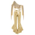 thumbnail image 4 of Sholeno Girls 2-Piece Disco Outfits Sequin Tassel Crop Top with Metallic Bell Bottoms Shiny Dance Pant Suit Gold 14, 4 of 7