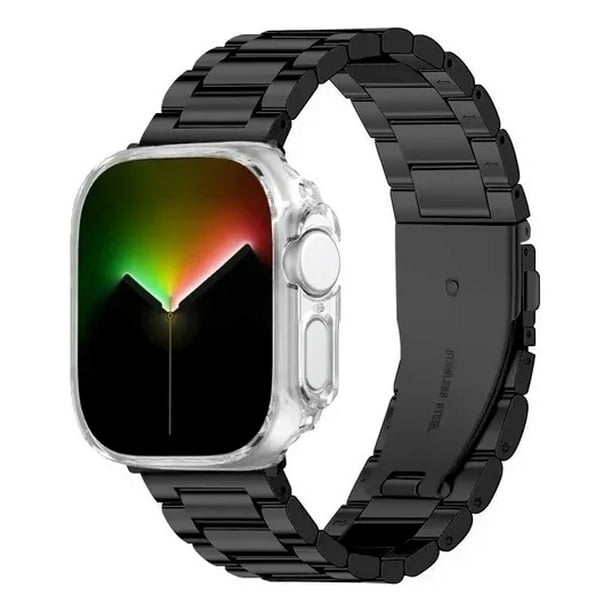 Correa Para Apple Watch, Eslabones de Acero Inoxidable con Case de Vidrio, Compatible con Todas las Series