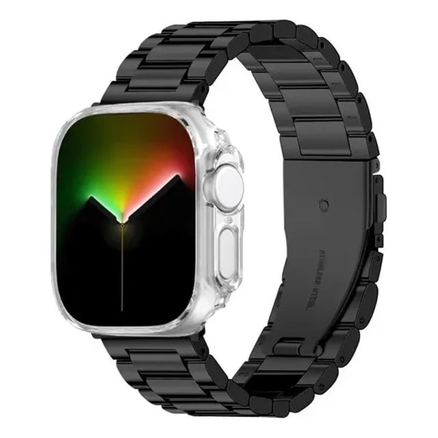 Correa Para Apple Watch, Eslabones de Acero Inoxidable con Case de Vidrio, Compatible con Todas las Series