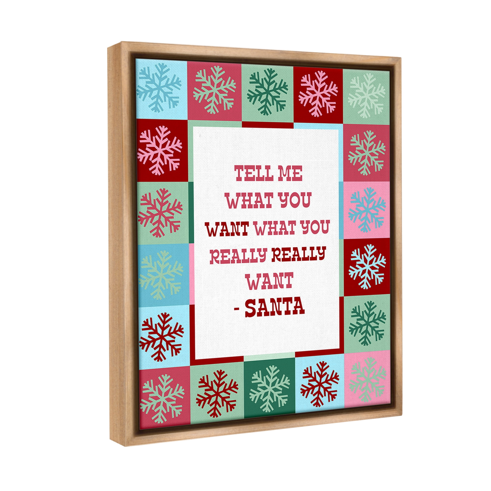 Stupell Industries Funny Santa What You Want Holiday Painting Brown Floater Framed Canvas Art Print Wall Art, 17 x 21