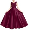 thumbnail image 2 of Girls' Sequin Embellished Satin Sleeveless Dress, Elegant formal gown for recitals, weddings and special occasions, 0-13 Years Watermelon Red 5-6 Years, 2 of 7