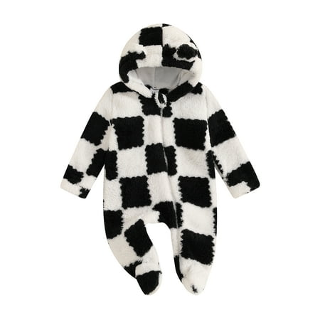 

FeMereina Girls Plush Romper Plaid/Cow Print/Rainbow Pattern Zipper Jumpsuits