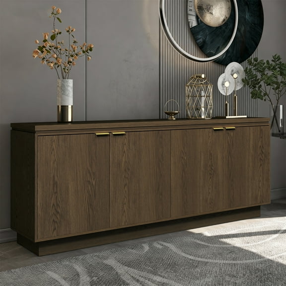 Clihome 70" 4-Door Sideboard Buffet Cabinet Dark Walnut Storage Console Cabinet