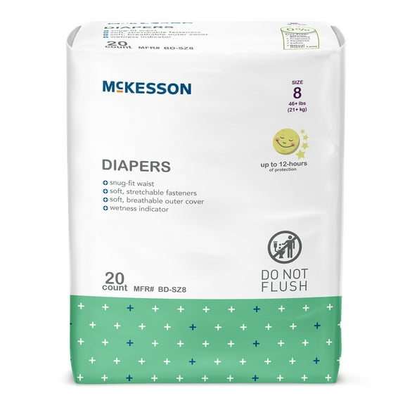 McKesson Baby Diaper 8 Heavy Absorbency Breathable / Overnight, BD-SZ8, 80, 20 Ct