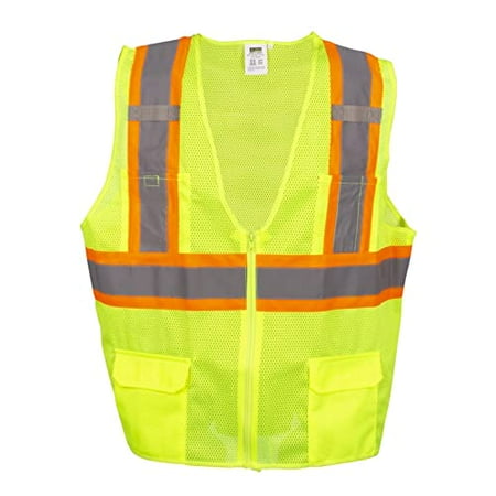 

10-Pack of Cordova VS273PS Type R Class II Lime Mesh Surveyors Vest Zipper Closure Two-Tone Contrasting Reflective Tape Multiple Pockets Two Inside Lower Mic Tabs Small