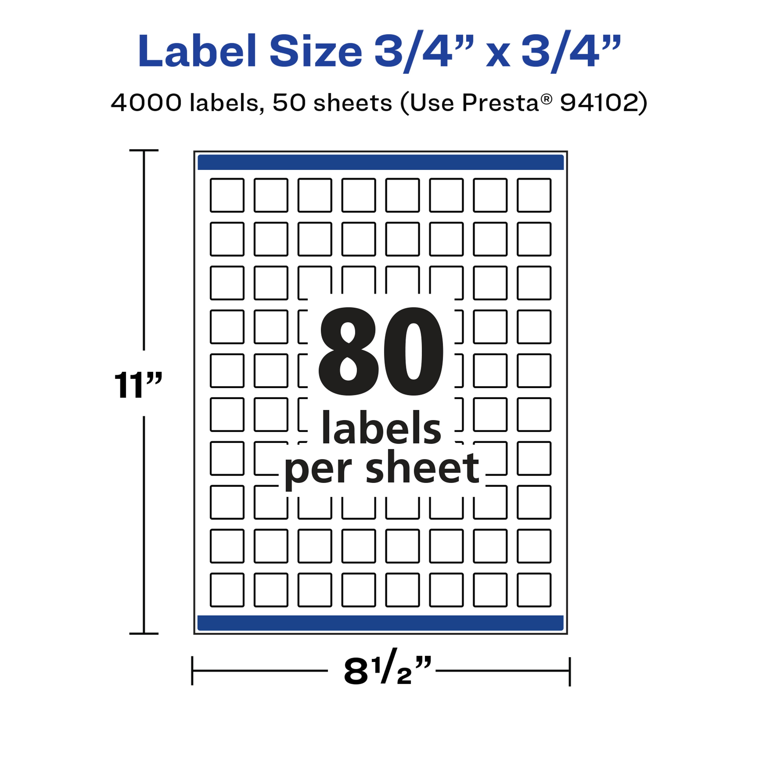 Avery Glossy White Square Labels, 3/4" x 3/4", 4,000 Total