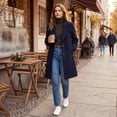 thumbnail image 4 of TQWQT Womens Notched Lapel Mid Length Wool Blend Coat Single Breasted Solid Color Elegant Trench Overcoat with Side Pockets Casual Office Outerwear for Fall Winter Blue M, 4 of 7