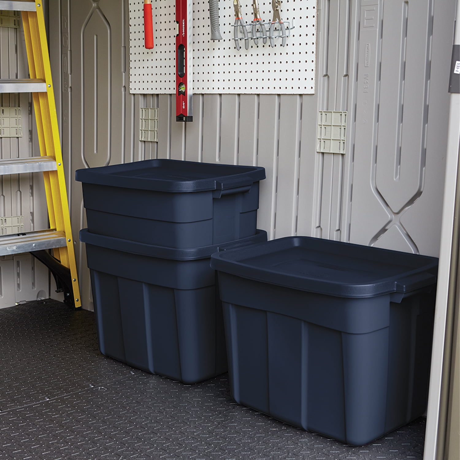 Rubbermaid 3-Gal. Stackable Storage Container, Dark Indigo Metallic (12  Pack) 2 x RMRT030016-6pack - The Home Depot