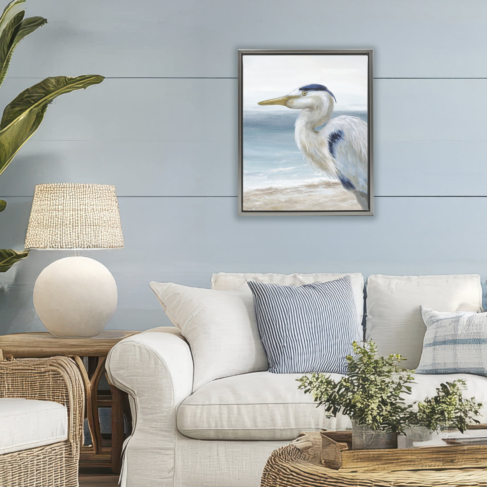 Stupell Industries Left Gazing Heron Gray Framed Floater Canvas Wall Art, design by Nan