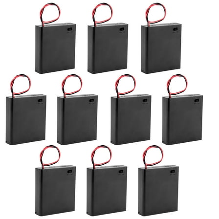 Unique Bargains 10 Pcs 6V Battery Case Storage Box 4 x 1.5V AA Batteries ON/OFF Switch w Cover