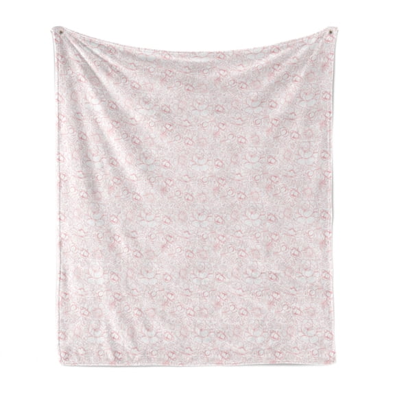 Floral Soft Flannel Fleece Blanket, Pastel Blossoming Perennial Flower Petals Romantic Tones Bouquets Wedding, Cozy Plush for Indoor and Outdoor Use, 60" x 80", Pale Pink and White, by Ambesonne