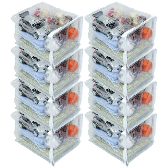 8-Pack Heavy Duty Vinyl Zippered Closet Square Storage Bags (9" x 11" x 7") (Clear) for Sweaters, Blankets, Arts & Crafts, Toys and Much More! 3 Gallon