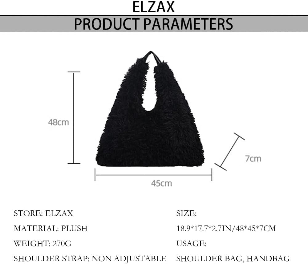 Faux Fur Hobo Shoulder Bag Furry Handbag Purse for Women Winter Y2k Fuzzy Plush Shoulder Tote Bag for Work Shopping