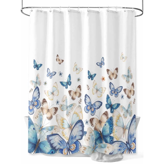 nqOlkjepod Blue Butterfly Farmhouse Shower Curtain, Waterproof Shower Curtains for Bathroom, Spring Pastoral Butterflies Washable Fabric Bathtub Curtain Set Bath Decor with 12 Hooks Standard 72"x72"